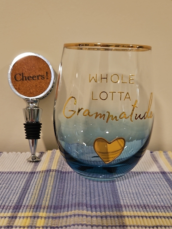 Other - Whole Lotta Grammatude Stemless Wine Glass and Bottle Stopper.